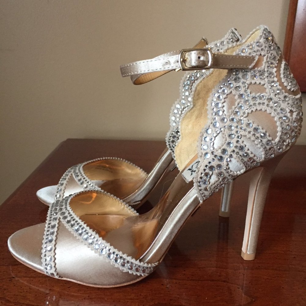 Nude Badgley Mischka Roxy Embellished Pumps Heels - Picture 3 of 8